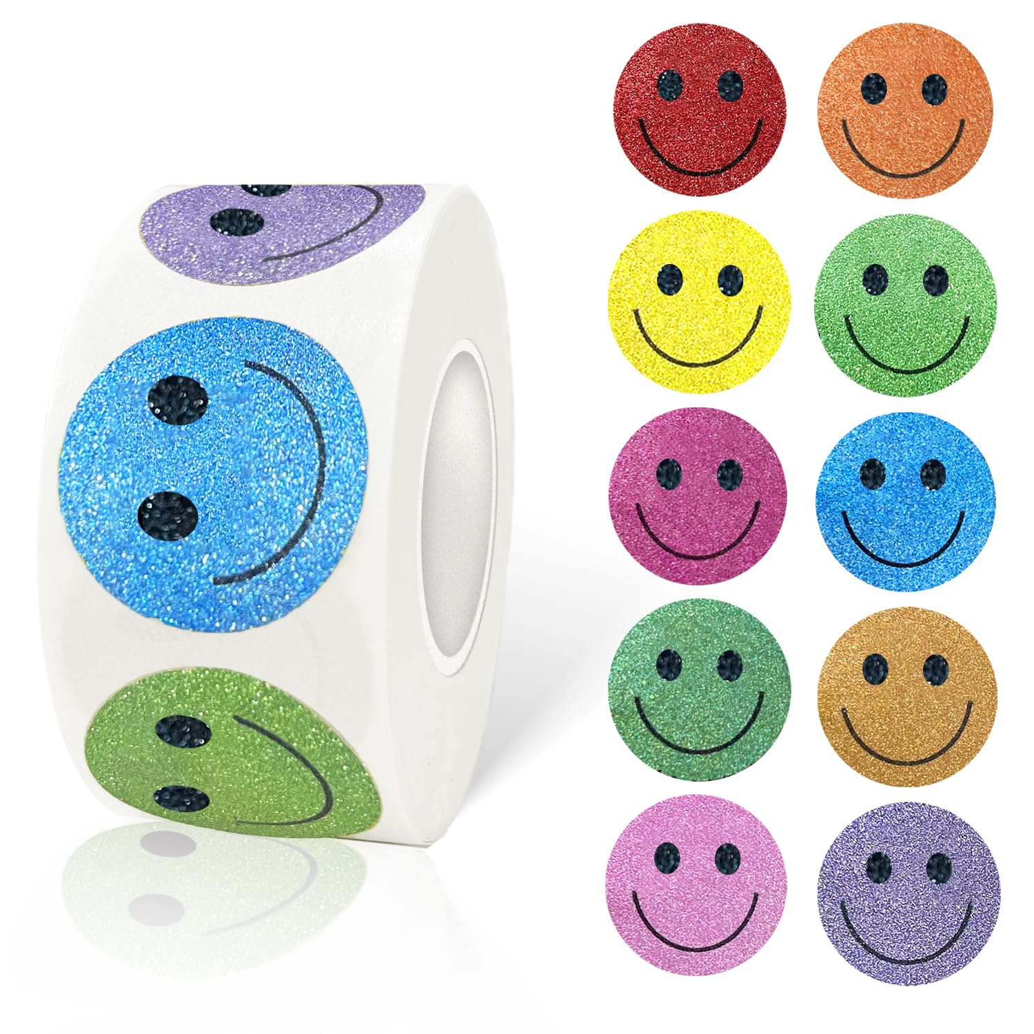 Yeachlaing 1 Inch Shiny Happy Face Stickers Circle Dots Labels Reward Stickers Teachers Sticker (500PCS,Multicolored)