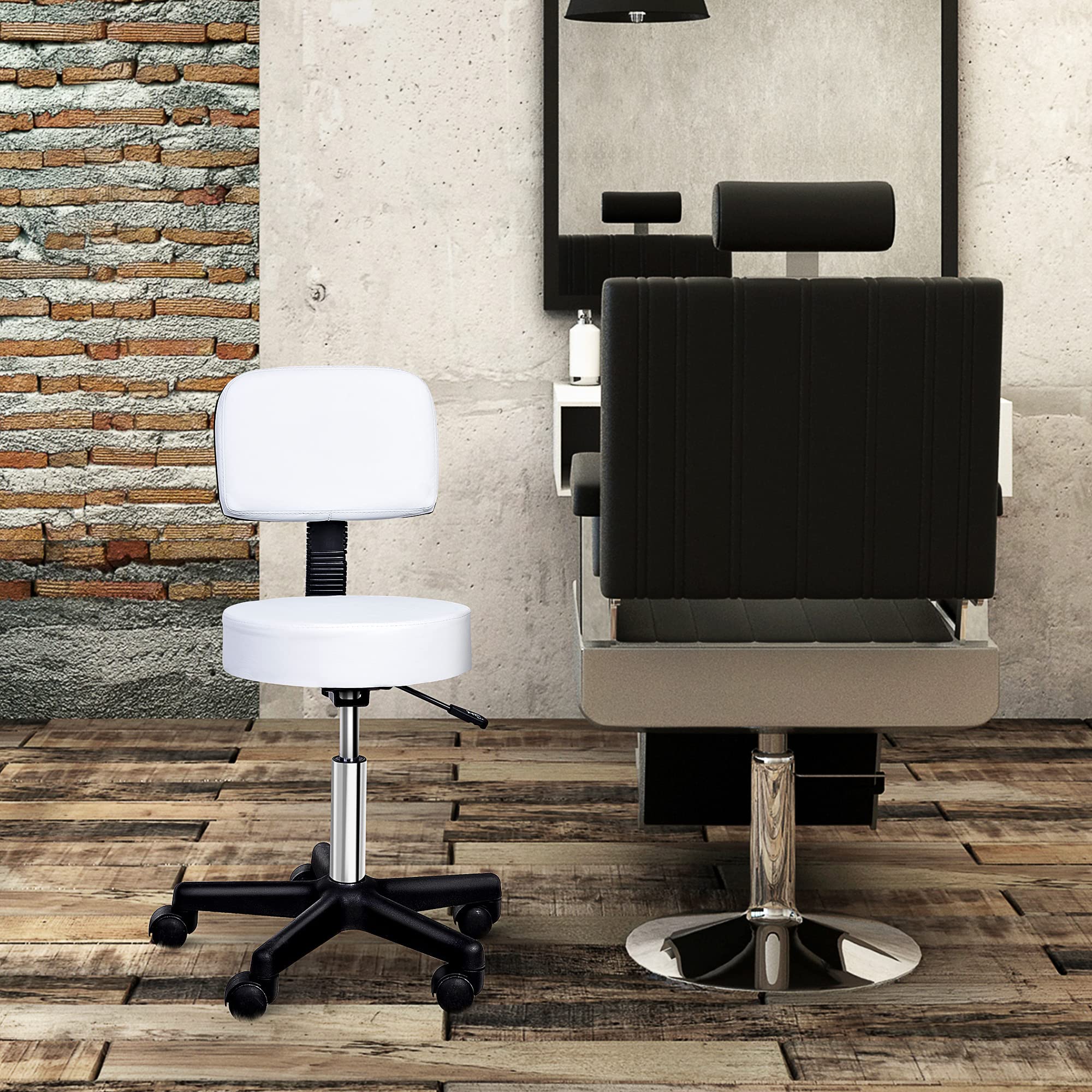 HOMCOM Tabouret Massage à roulettes réglable en Hauteur pivotant avec Dossier Ergonomique Blanc