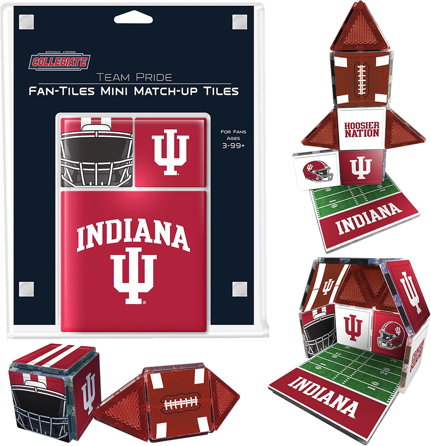 CreateOn NCAA Fan-Tiles Magnetic Match-Up Tiles, 17-Piece Building for Kids & Adults, Officially Licensed NCAA Team Collectibles - Build, Play & Display (Indiana Hoosiers)