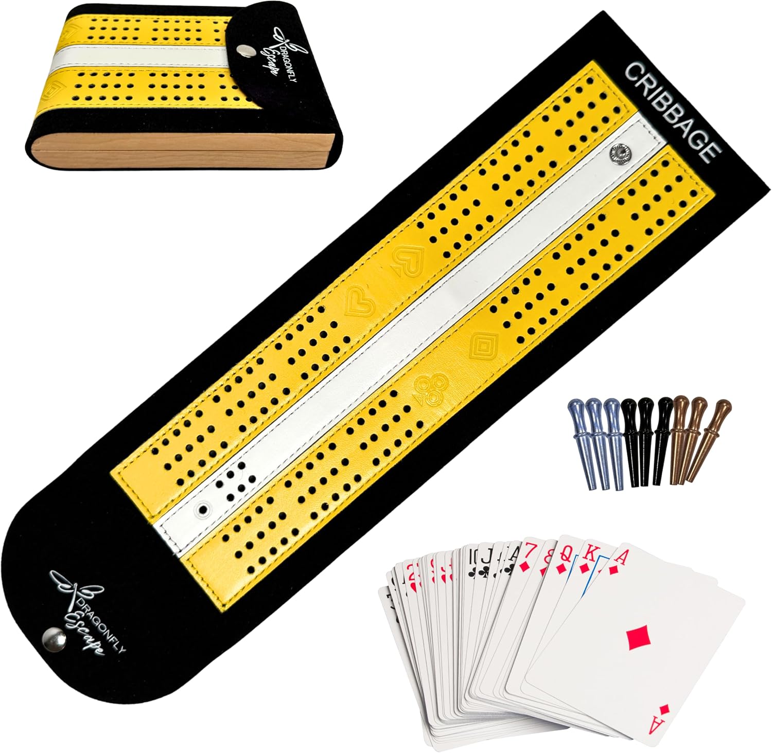 Travel Cribbage Game Board | Lightweight Portable Travel Cribbage Board Set | Folding Travel Games for Adults (Teal & White)