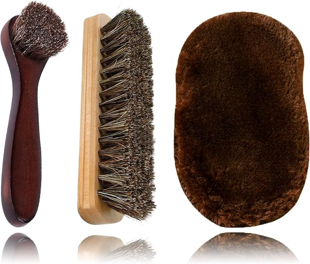 Lamondre Premium Horsehair Brushes, Shoe Brush Set, High Shine Polishing Buffing Brushes with Natural Horsehair Bristle, Plush Polishing Glove, Ideal for Garments, Boots, Car Seats, Bags, Sofas