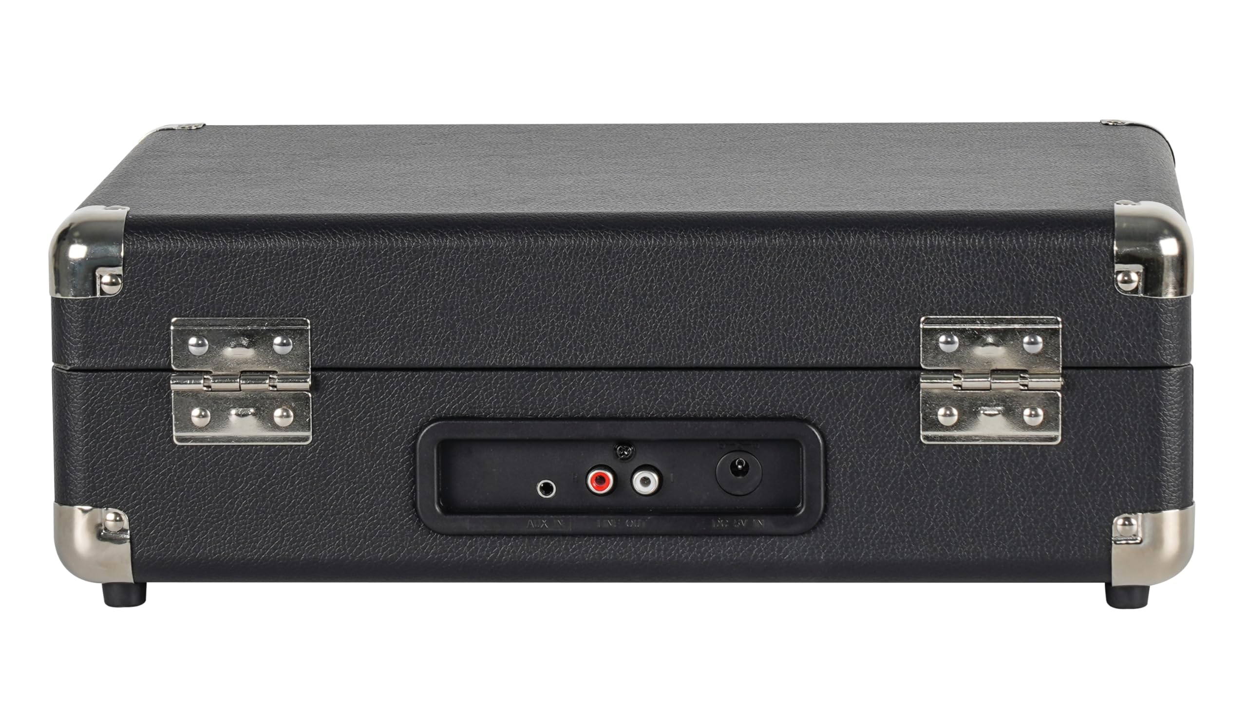 Reflexion HIF1979BT Retro Plattenspieler mit Bluetooth 5.1, MP3-Aufnahme auf USB, Lautsprecher, AUX, 3 Geschwindigkeiten, tragbarer Koffer-Turntable in Holzoptik mit Leder-Design