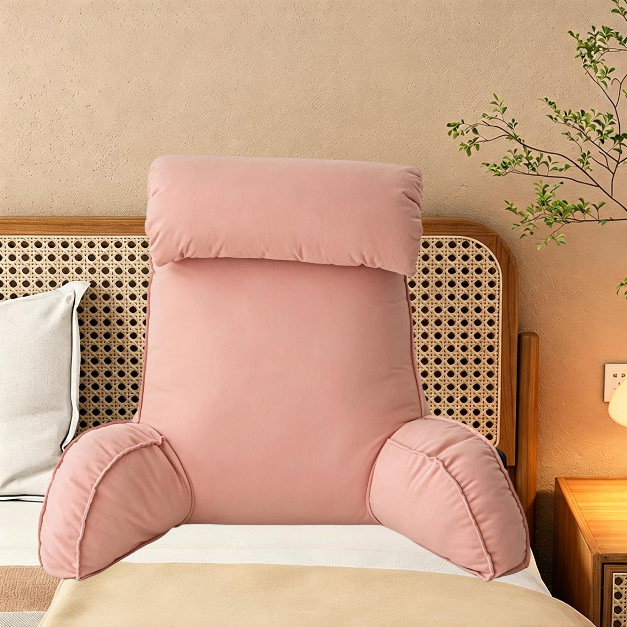 Hruile Pink Backrest Support Pillow, Reading Cushion For Adults And Kids, Back Lumbar Arms Pillow With Headrest For Sitting In Bed, Cosy Cuddle Cushion With Removable Cover (75×40×55Cm,)