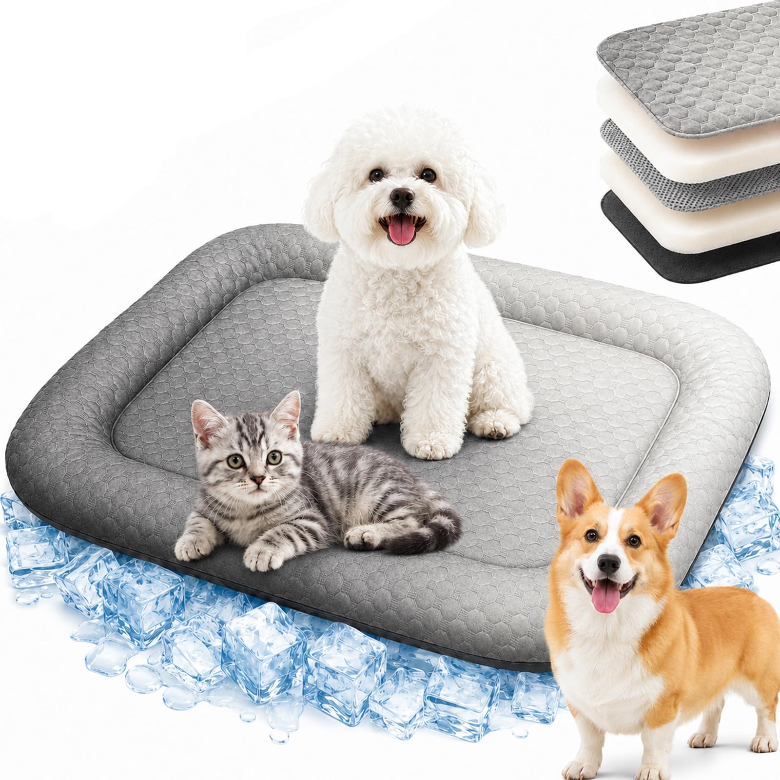 Cooling Mat for Dogs & Cats, Ice Silk Pet Cooling Bed ，grey：XL