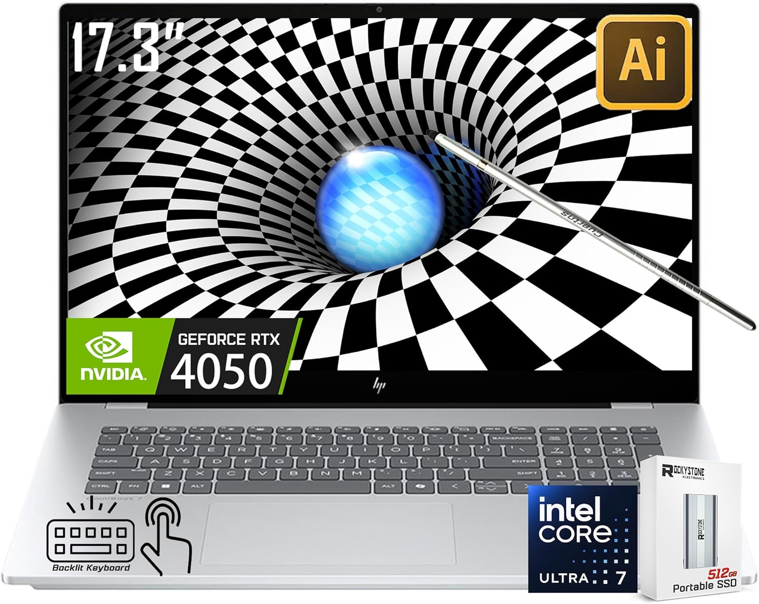 HP OmniBook 7 17.3" (Next Gen Envy17) AI Copilot PC Touchscreen Laptop, GeForce RTX 4050, Intel Evo 8-Core Ultra 7 258V(>Ultra 9 185H), 5MP Webcam, W/512GB PSD&Stylus, Win11 Home(32GB|1TB SSD)