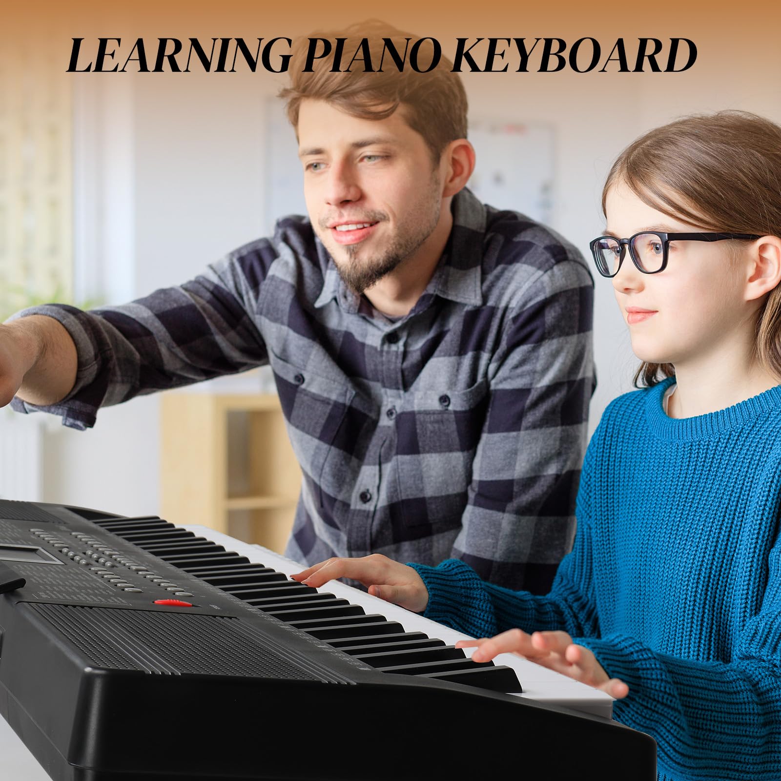 Bonnlo GEP-110S01 Piano Numérique 61 Touches, Clavier avec Support et Tabouret de Piano, Haut-Parleurs Intégrés, Casque, Microphone, Pupitre, écran LED, 3 Modes d'Apprentissage, Noir