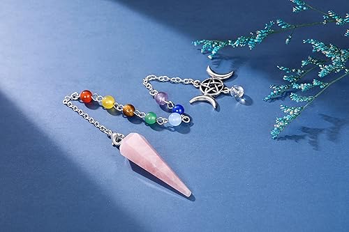 Miniatura 5 de CrystaTears - Péndulo de cristal curativo de cuarzo rosa para adivinación, piedra de cristal hexagonal natural para chakras, péndulo de cuarzo,