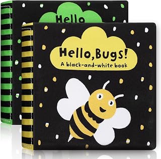 Toyvian 2 Pcs Baby Soft Cloth Book, Black and White High Contrast Baby Activity Crinkle Books Early Educational Learning Toys for 0 3 6 9 12 Months Newborn Infants Babies Boys and Girls