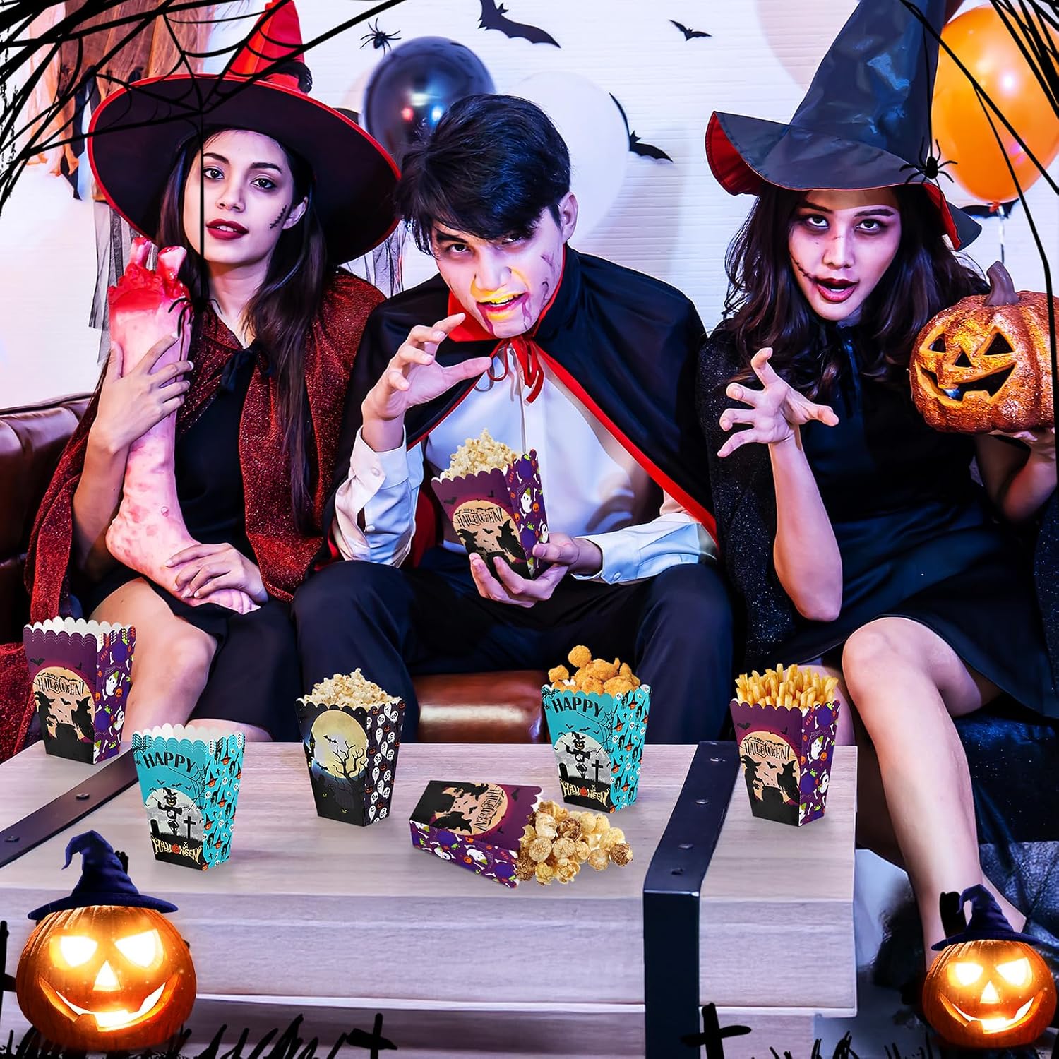 AmazingSpark 24pcs Halloween Popcorn Boxes treat Snack Boxes Popcorn Containers for Movie Night Halloween Party Pumpkin Bat Ghost Party Supplies