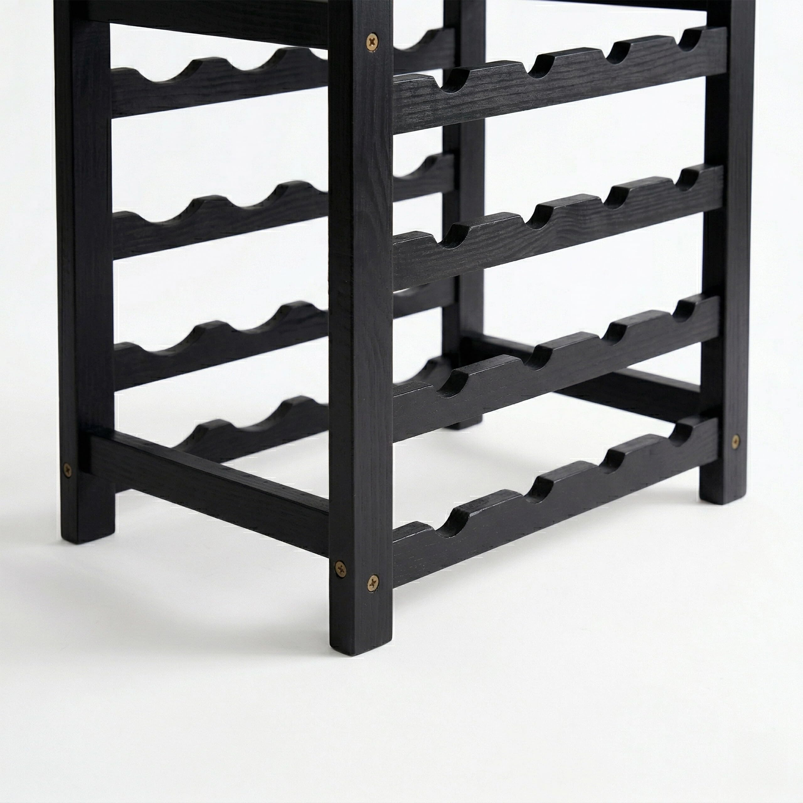 Relaxdays Weinregal, 28 Flaschen, Walnussholz, HBT 94x47x26 cm, Weinhalter für Rot- & Weißwein, Flaschenregal, schwarz