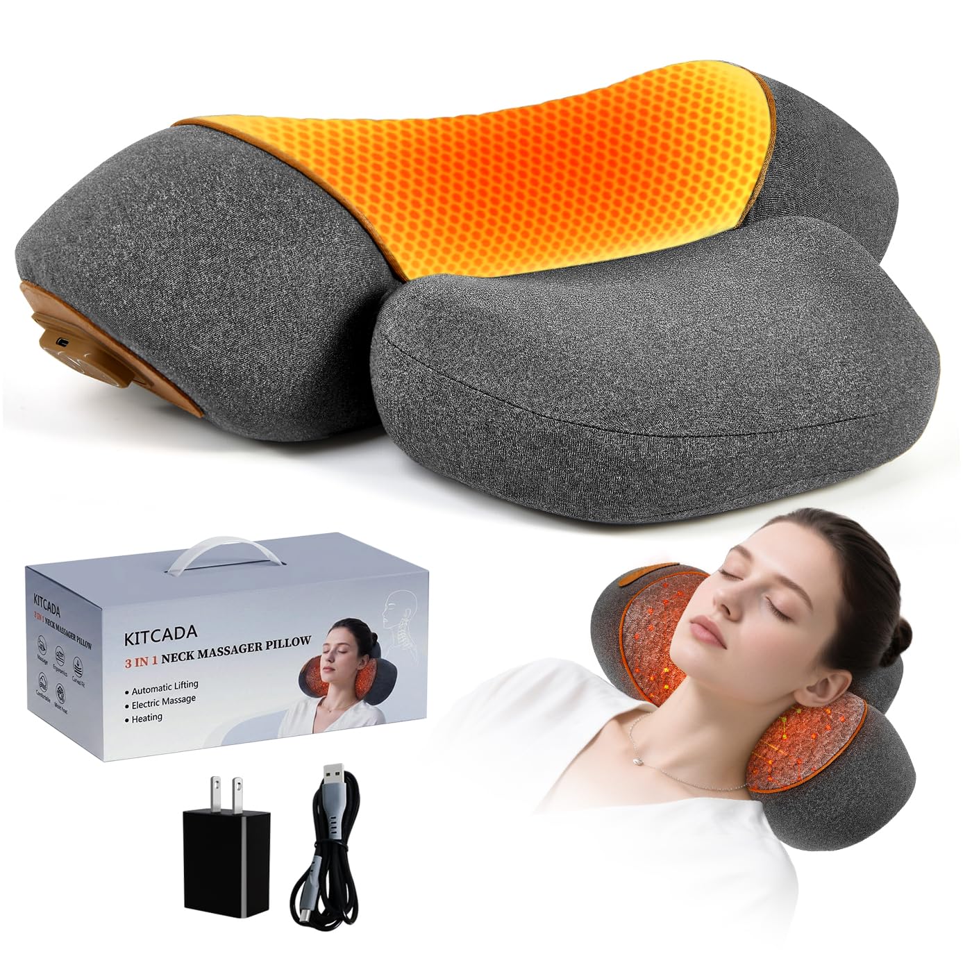 Photo 1 of GIFEY 3 in 1 Neck Massage Pillow, integrating hot Compress, Vibration and Traction Functions, deep Massage can Relieve Muscle Pain and Correct Hump, Supports Charging, Suitable for Home Office Travel