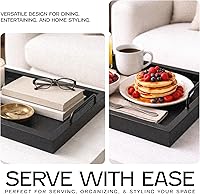 Vista 4 de Besti Bandejas rústicas vintage para servir comida (juego de 2) Tabla de madera anidable con asas de metal Elegantes bandejas de servir