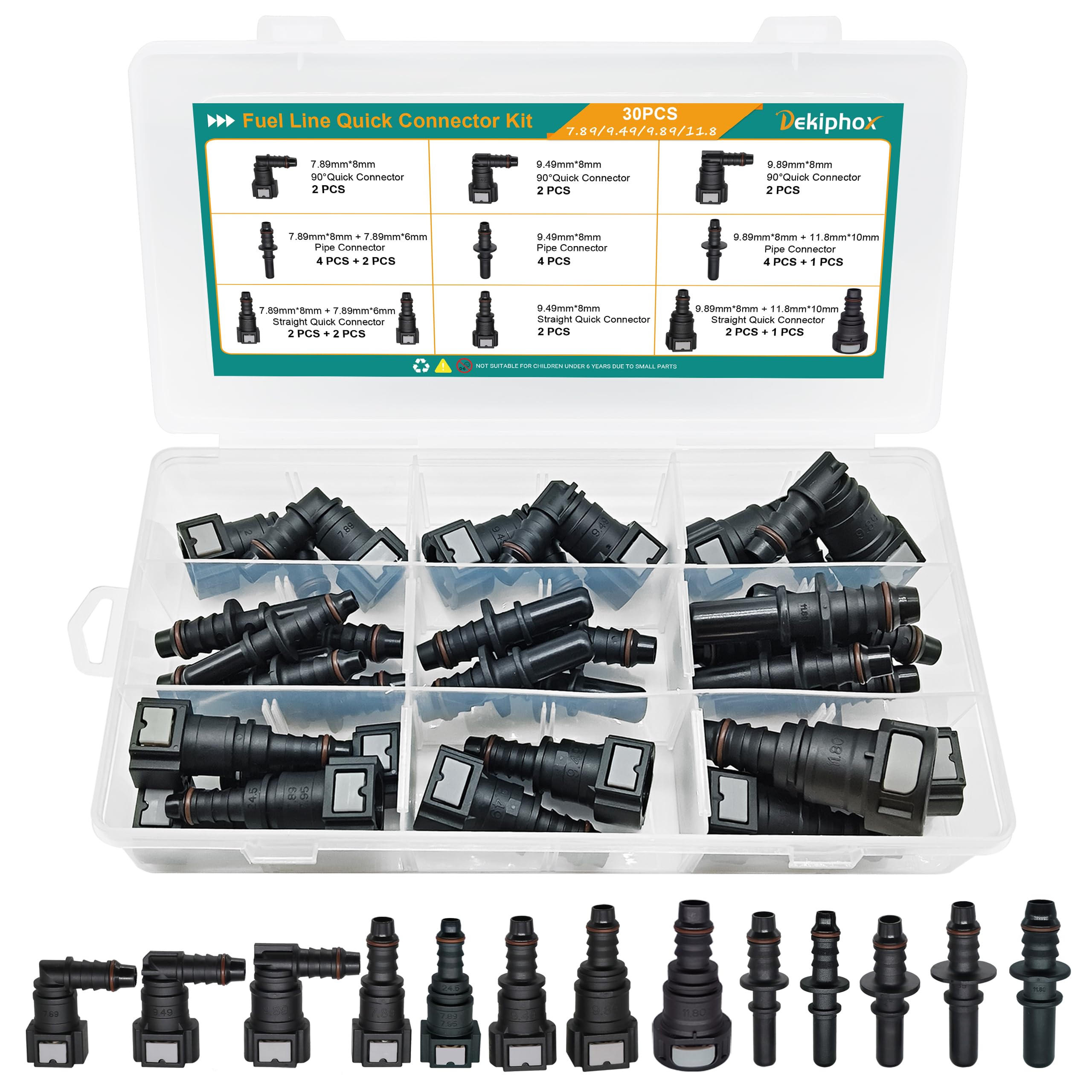 Raccordi a connessione rapida per tubo del carburante, kit di riparazione per tubo del carburante, 13 dimensioni, connettore a gomito dritto SAE 7,89 mm, 9,49 mm, 9,89 mm, 11,8 mm