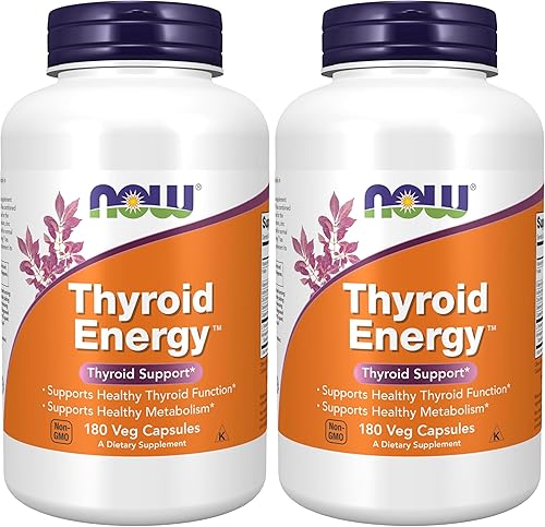 NOW Supplements, Thyroid Energy, yodo y tirosina más selenio, zinc y cobre, 180 cápsulas vegetales (paquete de 2)