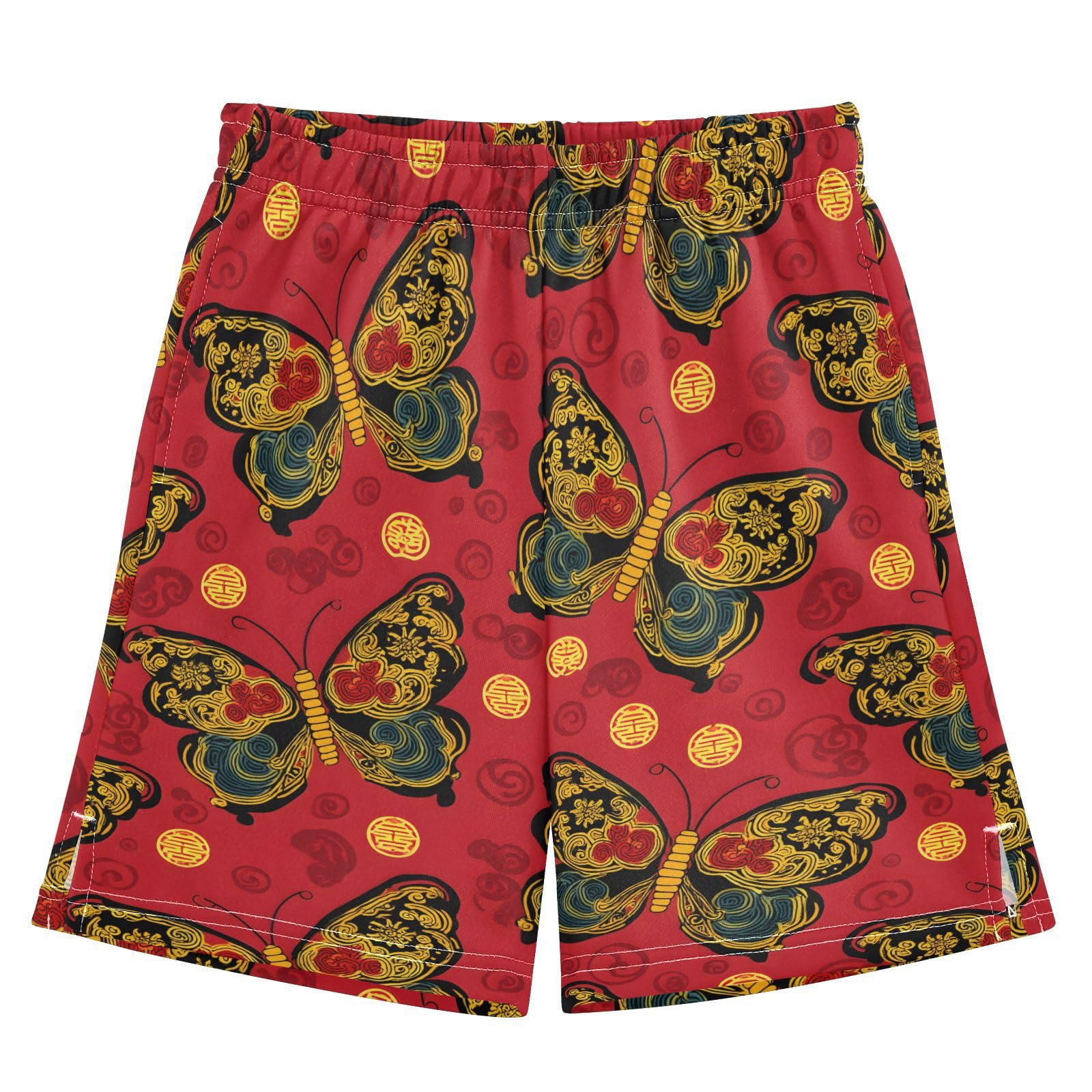 Retro Beautiful Butterfly Boys Athletic Shorts Kids with Pockets Shorts for boy Girls 12-13 Y Multicolor
