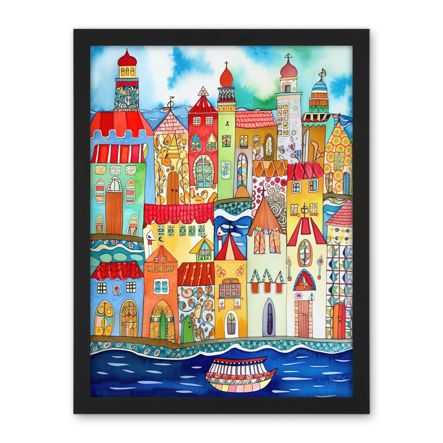 Artery8 Tangier Morocco Folk Art Artwork Framed Wall Art Print 18X24 Inch