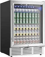 EUHOMY 24 Inch Built-in Beverage Refrigerator: 180 Can Under Counter Beer Fridge w/ Glass Door for Soda, Water, Wine - Kitchen Bar Office
