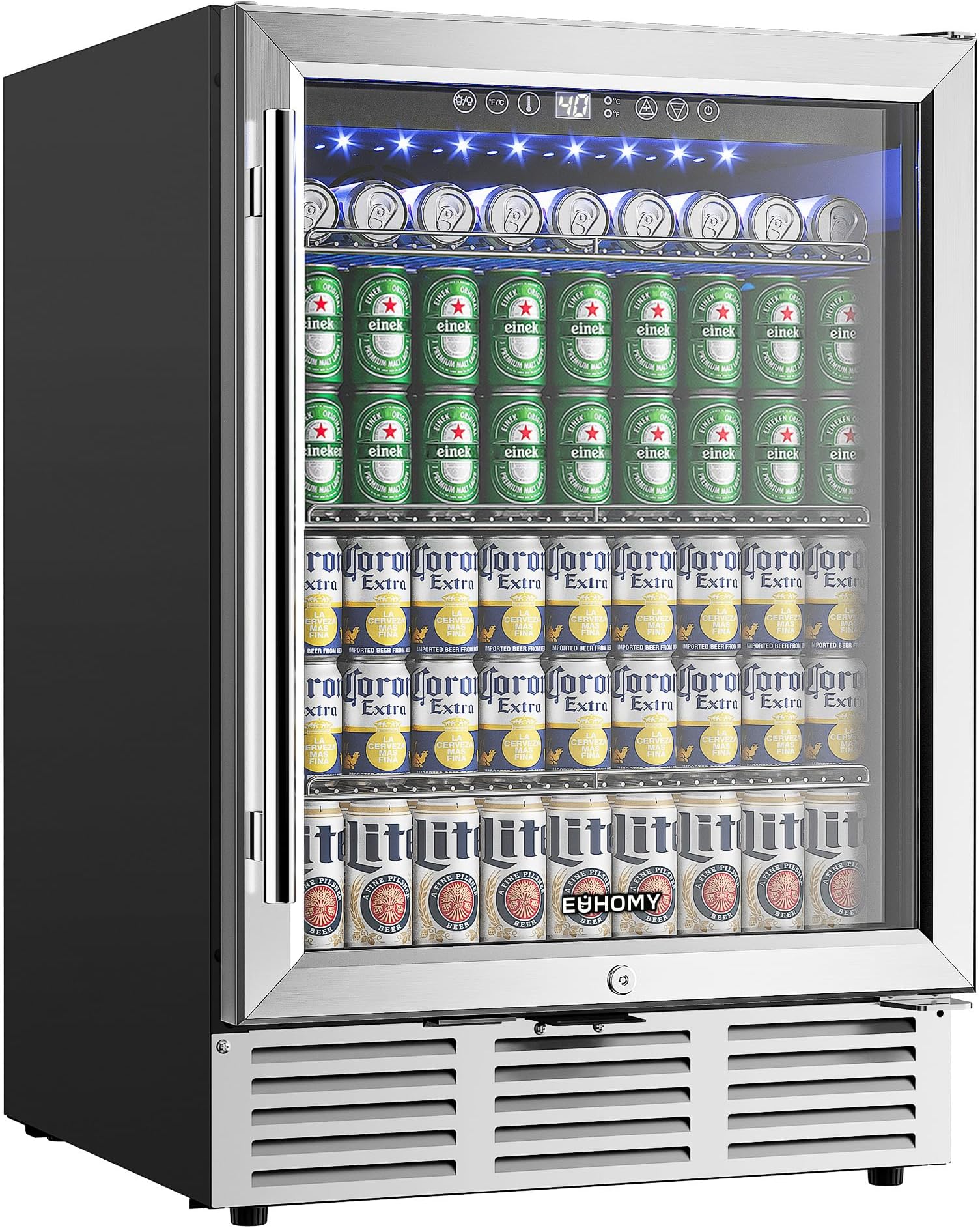 24 Inch Beverage Refrigerator, 180 Can Built-in Beverage Cooler, Under Counter Beer Fridge with Glass Door for Soda, Water, Wine - For Kitchen, Bar or Office