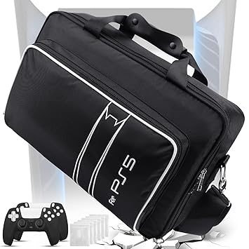 Carrying Case for PS5, Travel Bag Storage for PS5 Console Disc/Digital Edition and Controllers, Protective Shoulder Bag for PS5, Controllers, Game Cards, HDMI and Accessories Case