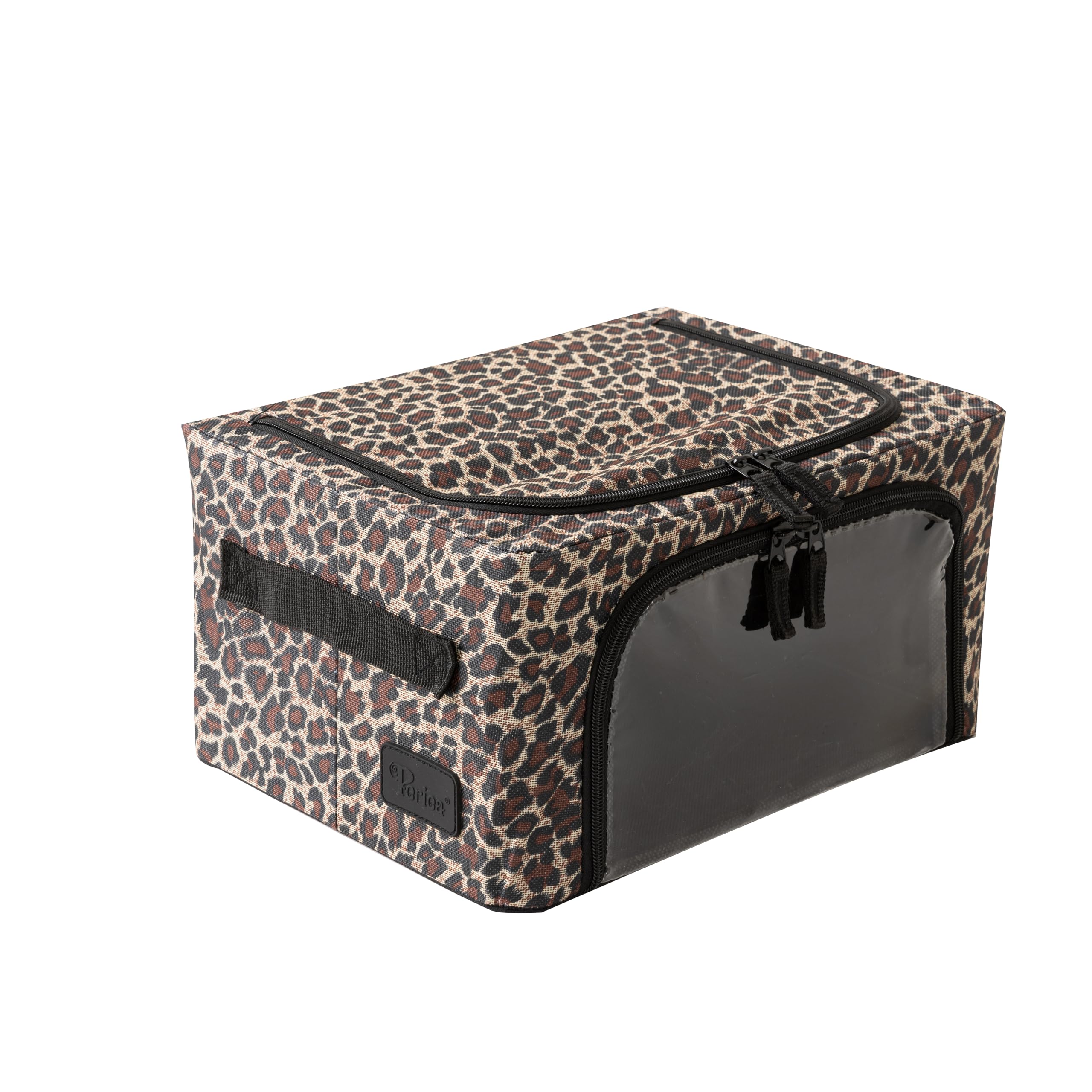 Periea ‘Beau’ Folding Collapsible Stackable Fabric Home Storage Boxes with Steel Frames (Gold Leopard, Compact) — image 1