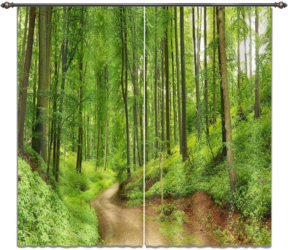 LB 2 Panels Room Darkening Blackout Curtains,The Green Woods 3D Effect Print Window Treatment Living Room Bedroom Window Drapes,28 by 65 inch Length