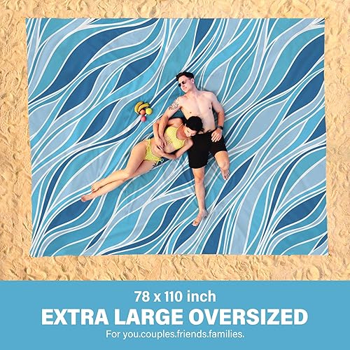 Miniatura 57 de Beach Blanket Oversized Extra Large 78" X 81",Waterproof Sandproof Beach Blanket 1-7 Adults Lightweight Durable for Travel Camping Hiking Picnic