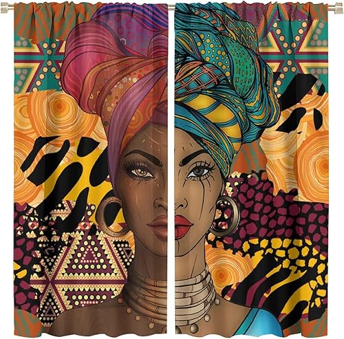 Miniatura 3 de Cortina de mujer afroamericana para oscurecer la habitación, cortinas para sala de estar, dormitorio, cortina de ventana, 2 paneles de 42 x 45