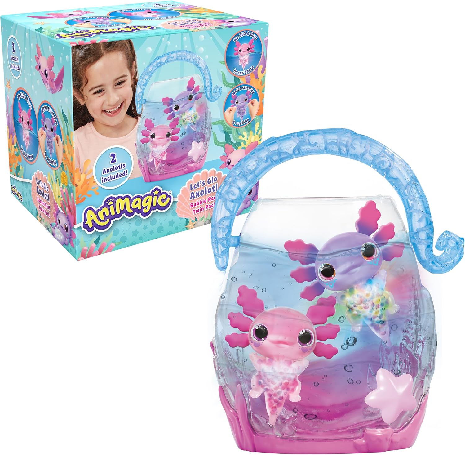 Animagic 932617 Let's Glo Axolotl Bubble Reef Twin Pack, Multi