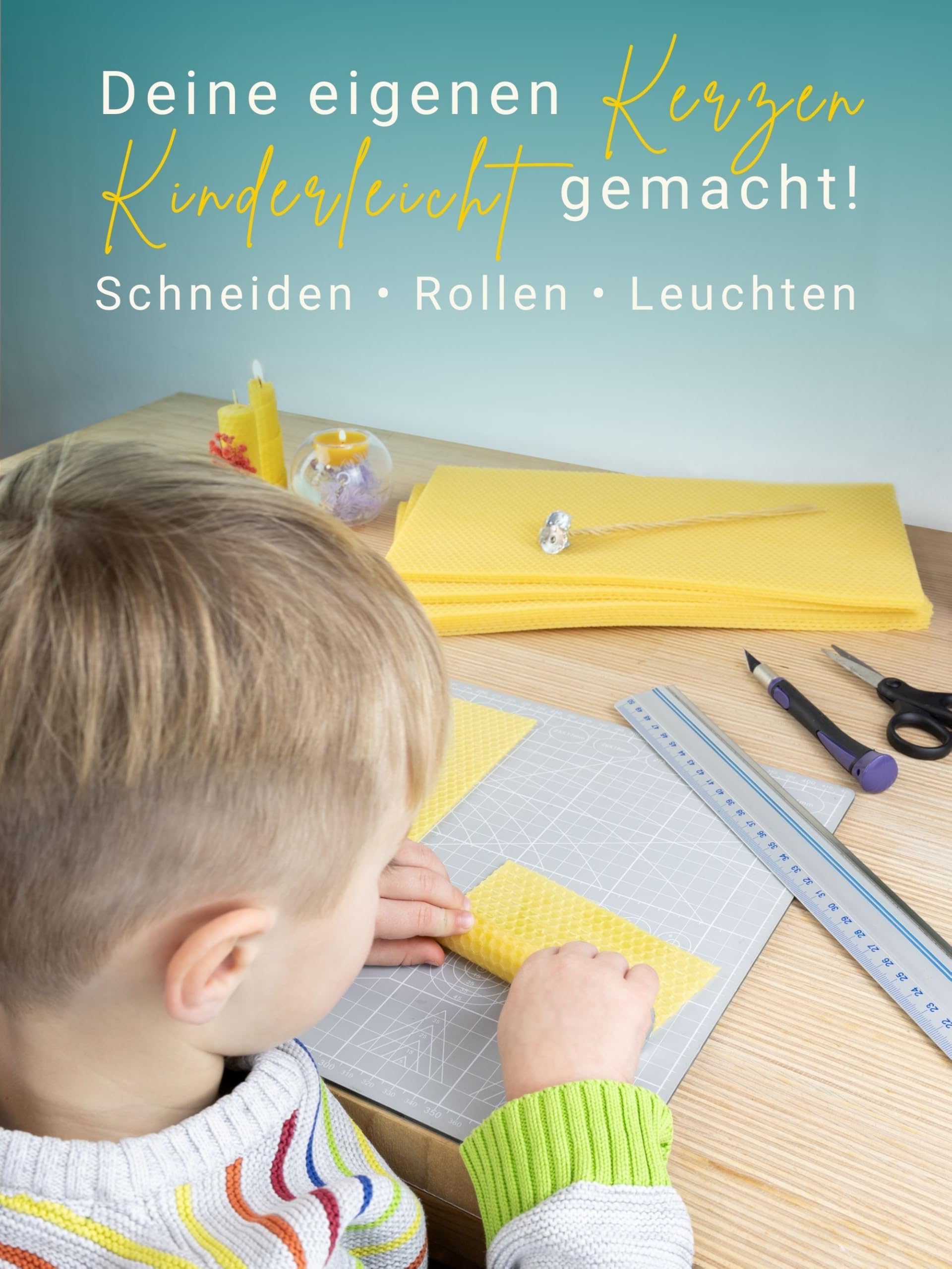 Wachsmann 15 XL Bienenwachsplatten 35 x 20 cm, reines Bienenwachs aus Deutschland, gelb, Wachsplatten für Kerzen selber Machen, DIY Geschenk - Honigkerze