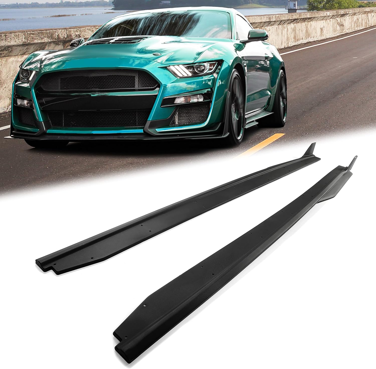 Kojem Side Skirts Body Kit Compatible with 2015-2023 Ford Mustang Exterior Rocker Panels Guard Extension Splitter Replacement w/Winglet Black Pair
