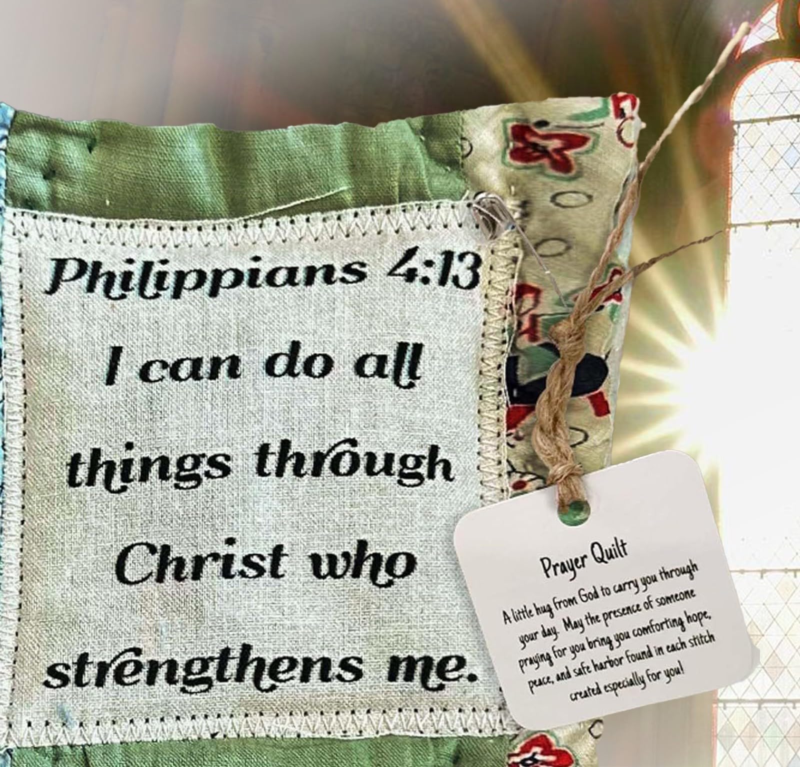 Trapunta Da Preghiera Fatta A Mano Con Croce Interna – Versetto 1 Tessalonicesi 5:16-18, Mini Quilt Ricordo, Conforto Cristiano
