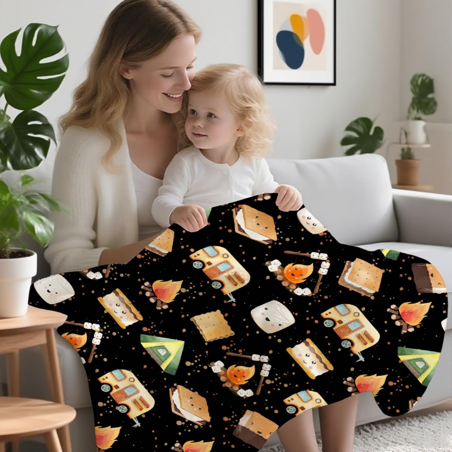 Cute S'Mores Flannel Blanket | Ultra Soft Roasted Marshalows Throw for Couch/Sofa/Travel/Camping | Camping Blanket Gifts for Camper Lover Decor - 40"x50"-Kids/Throw Size - Image 5