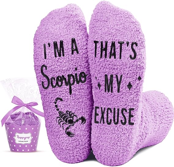 HAPPYPOP Zodiac Gifts for Women - Astrology Constellation Horoscope Gifts, Fuzzy Space Galaxy Socks