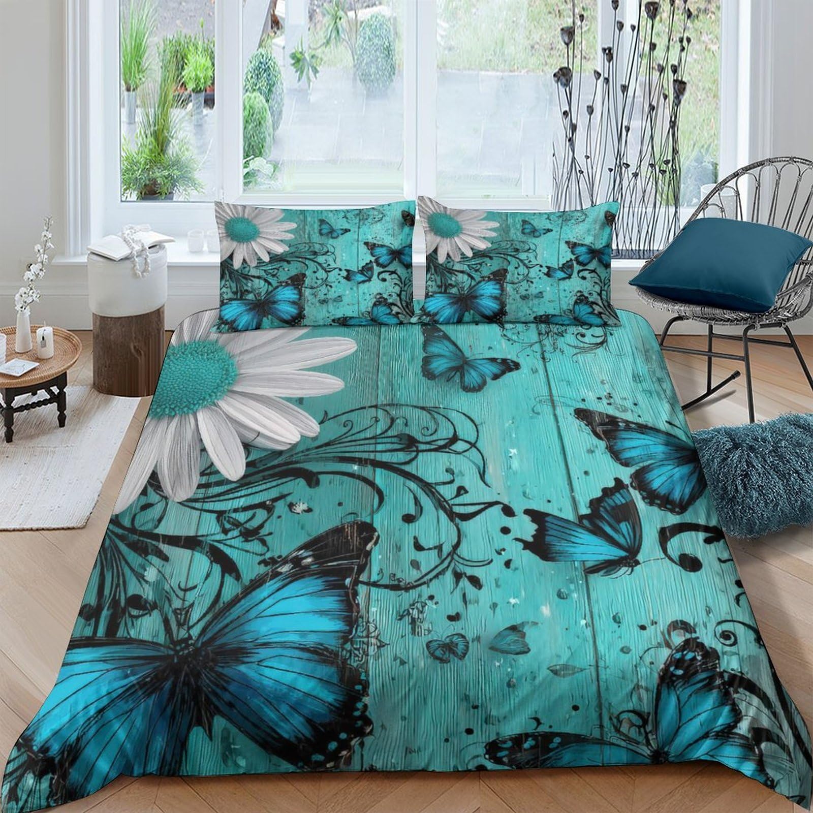 Ctjqhvkz Style-9 3D Printed Blue Butterfly Fitted Sheet Microfiber Soft Daisy Mattress Cover For Bedroom Dorm Bed Protection Decoration Single（135X200cm）