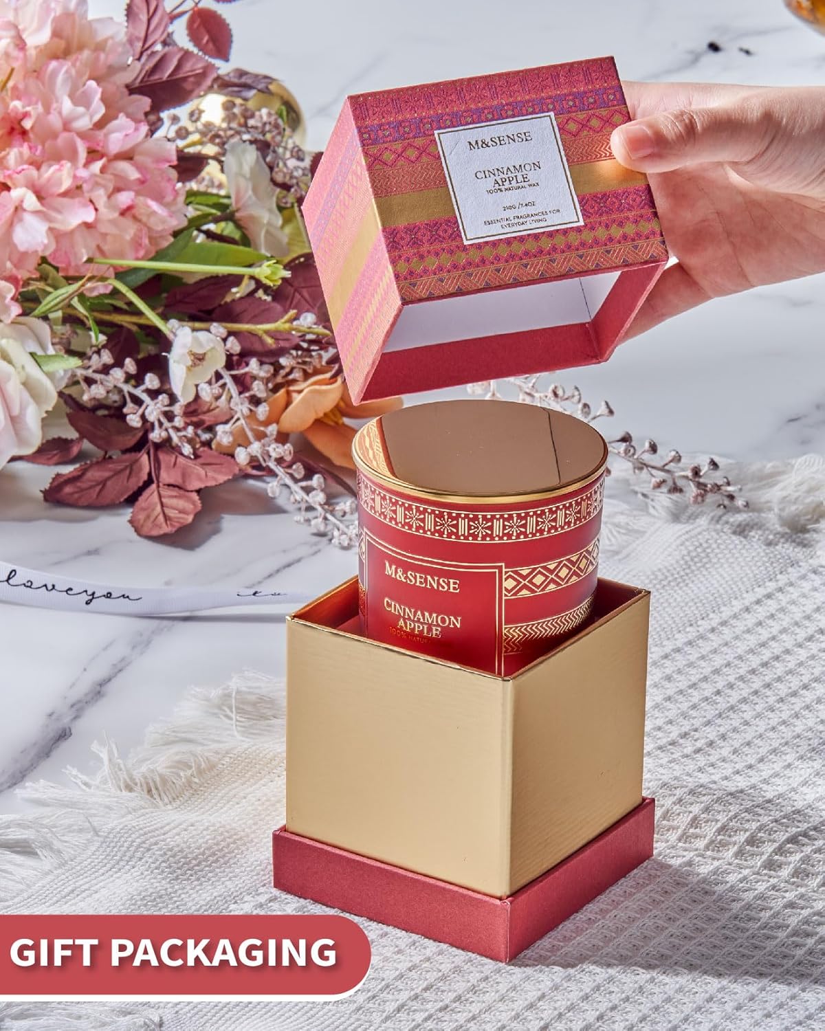 M&SENSE Cinnamon Apple Christmas Soy Candle, Natural Non Toxic 7.4oz 45 Hour Long Burning, Winter Luxury Holiday Candle for Home Scented, New Year Gifts for Men & Women - Image 6