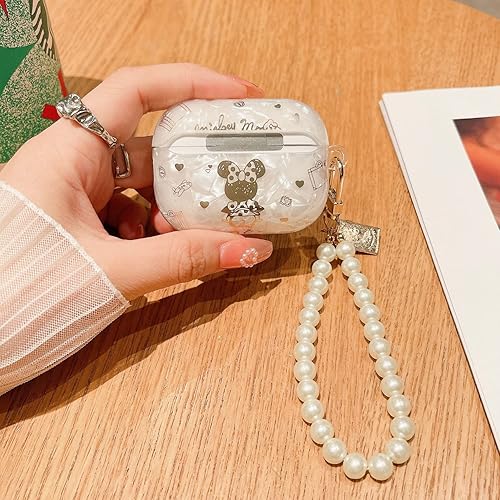 Miniatura 3 de MANLENO Funda protectora flexible con purpurina para AirPods Pro 2, con llavero de perla, lindo estuche de dibujos animados para AirPods Pro de 2
