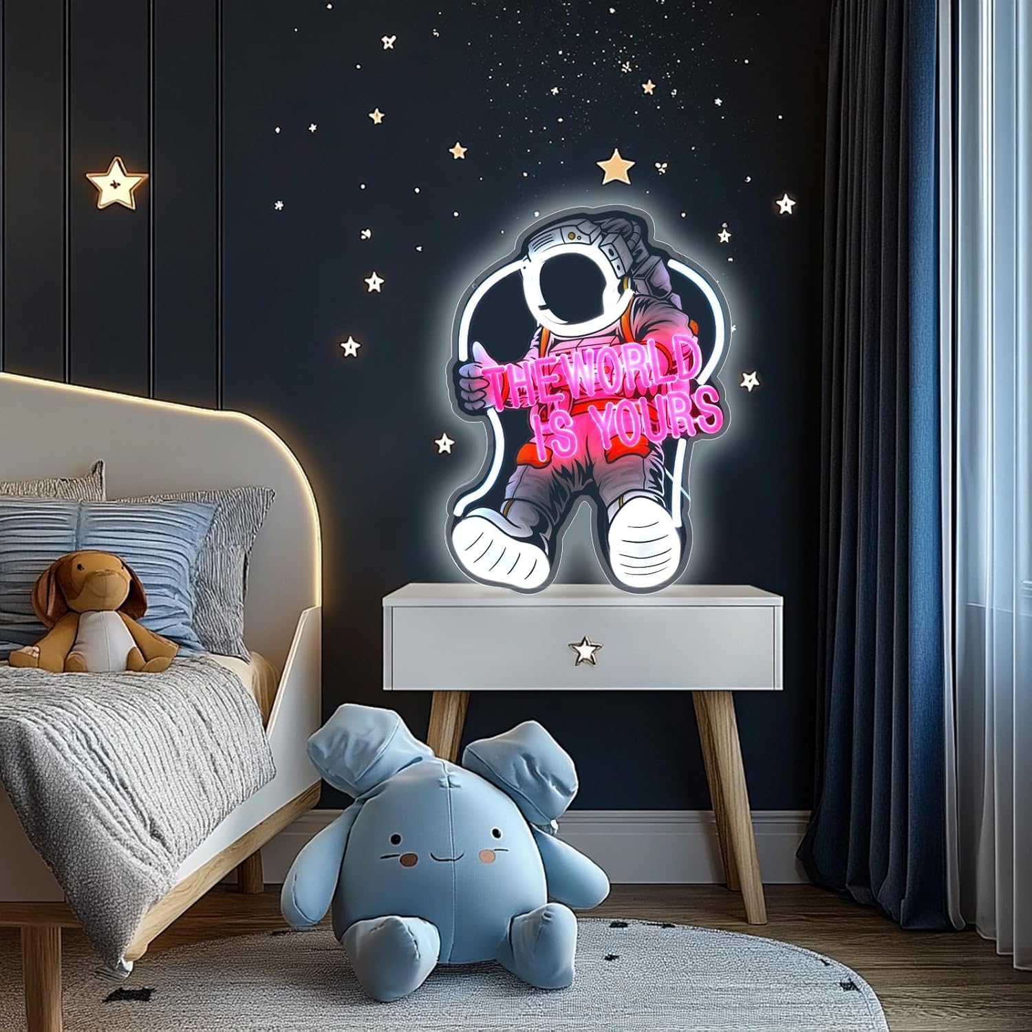 The World Is Yours Neon Signs, 17 Inch Astronaut Neon Light USB Powered for Bedroom Game Room Kids Dimmable LED Word Light Plug and Play - Image 8