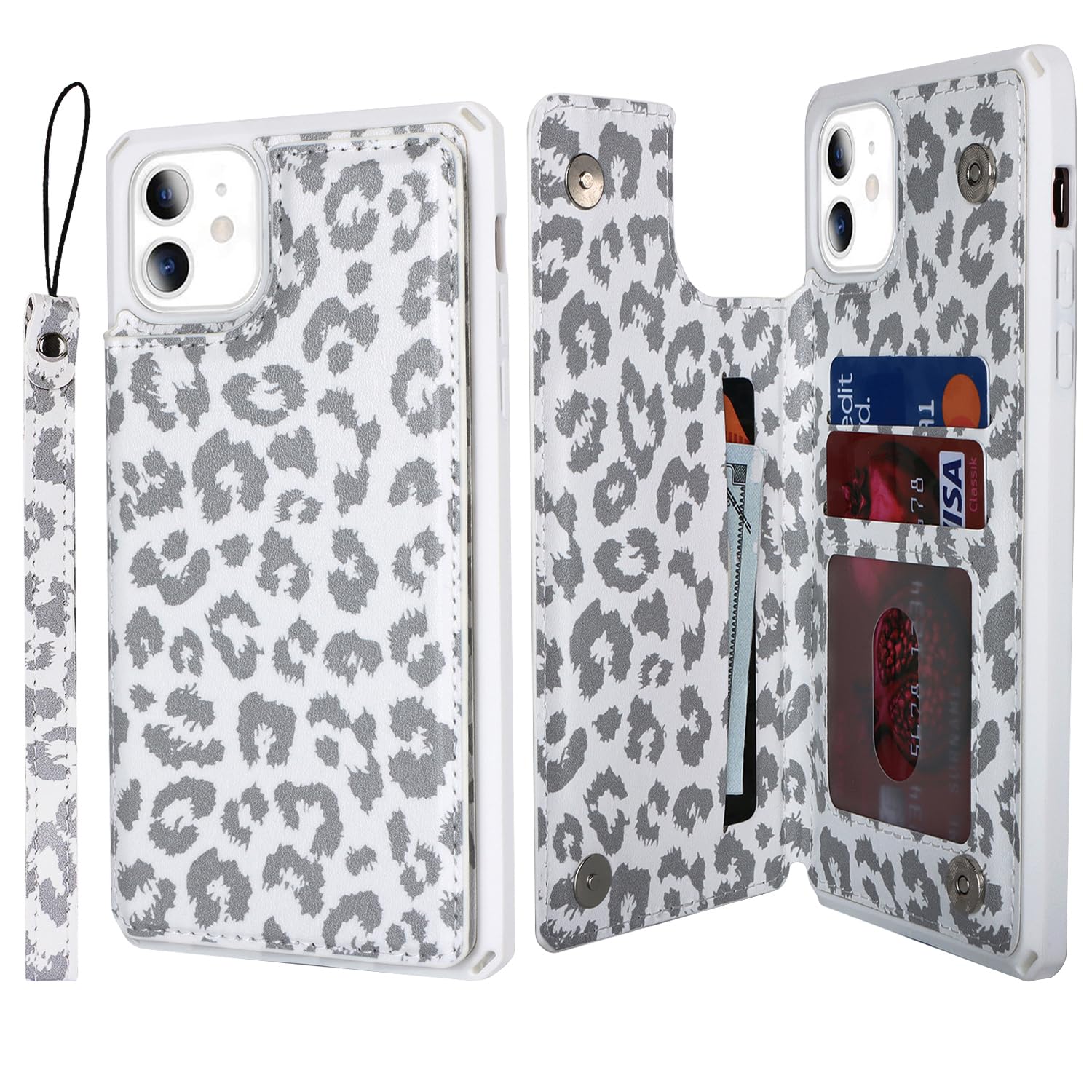 Cavor for iPhone 11 Case with Card Holder,for iPhone 11 Wallet Case for Women Men,Phone Case for iPhone 11 Cases with Stand and Strap,Leopard Grain