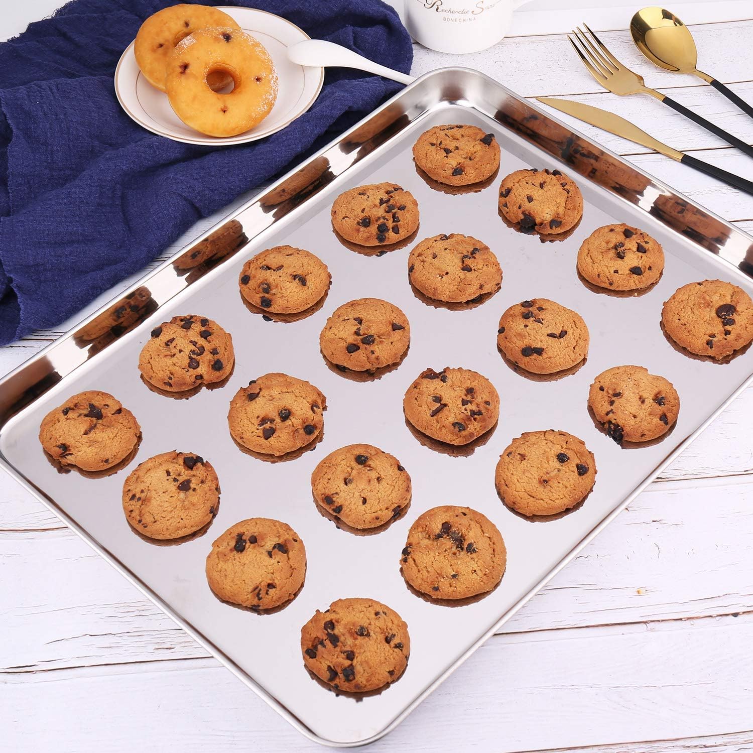 Baking Sheet with Rack Set, AASELM 2 Sets Stainless Steel Cookie Sheet with Cooling Rack, Non Toxic & Healthy, Mirror Finish & Rust Free, Easy Clean & Dishwasher Safe