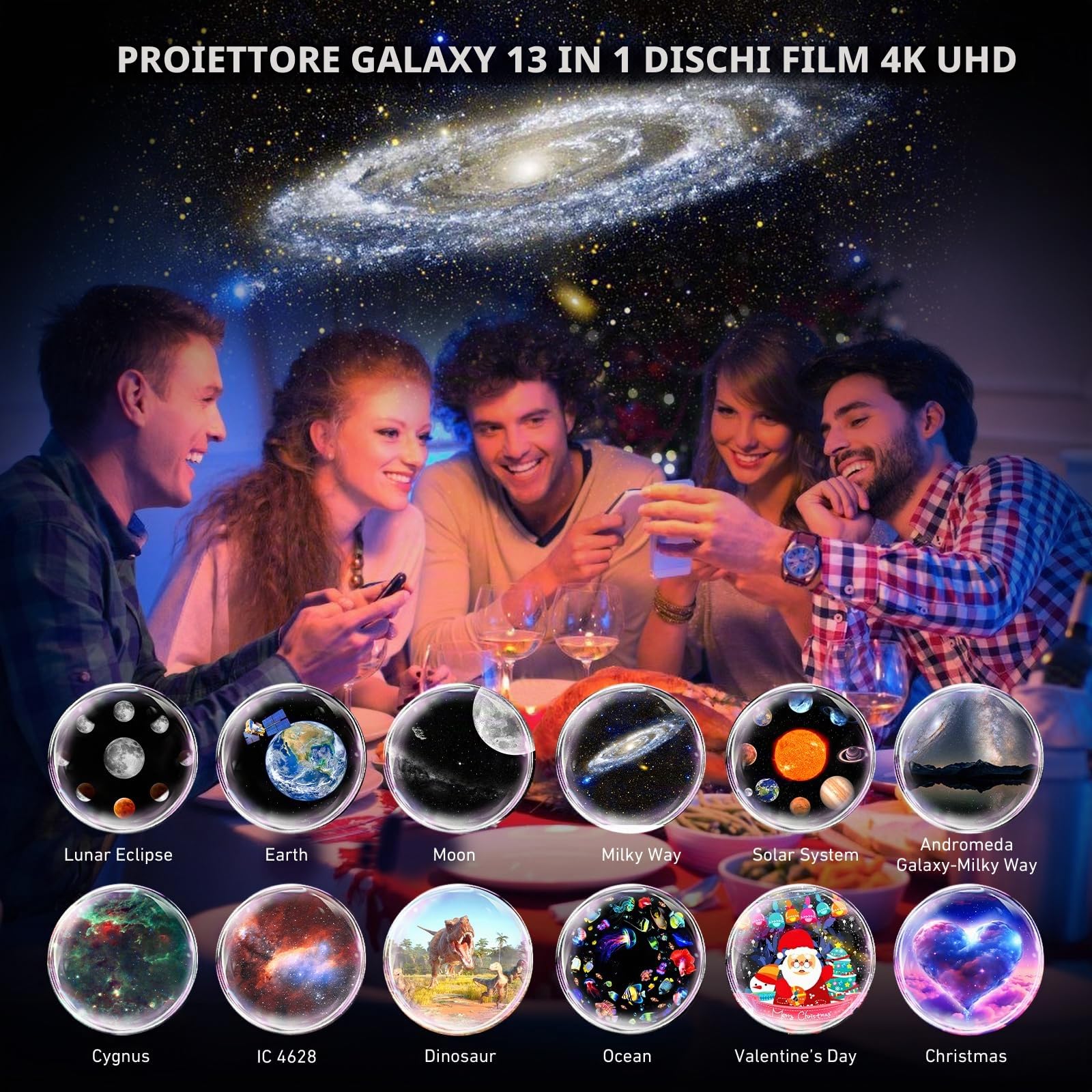 Proiettore Stellare Soffitto 13 in 1 Planetario Galassia Luce Notturna Cielo Stellato con Sistema Solare Luna Nebulosa Timer per Bambini Adulti