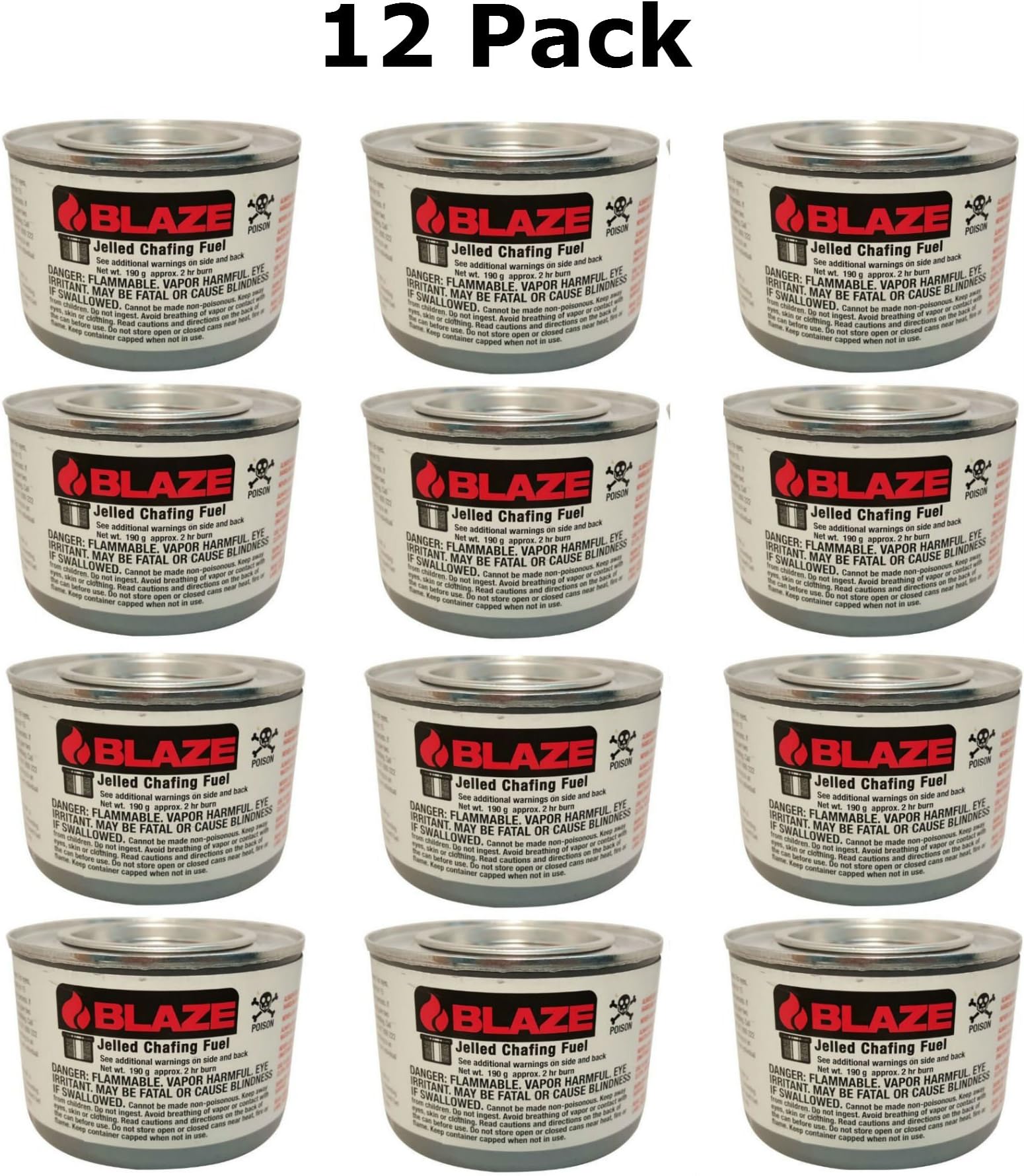 Blaze Products GB100L 2 Hour Jelled Methanol Chafing Dish Fuel (12 Pack)