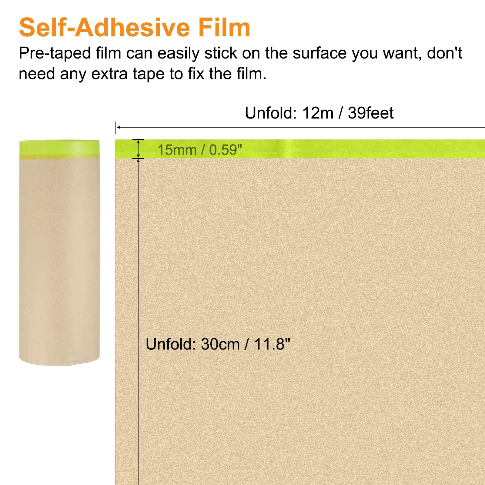 uxcell Papel de enmascarar precintado con dispensador de papel marrón de 11.8 pulgadas x 39 pies, cinta adhesiva de alta adherencia para pintar, protección de suelos y cubrir, 3 rollos
