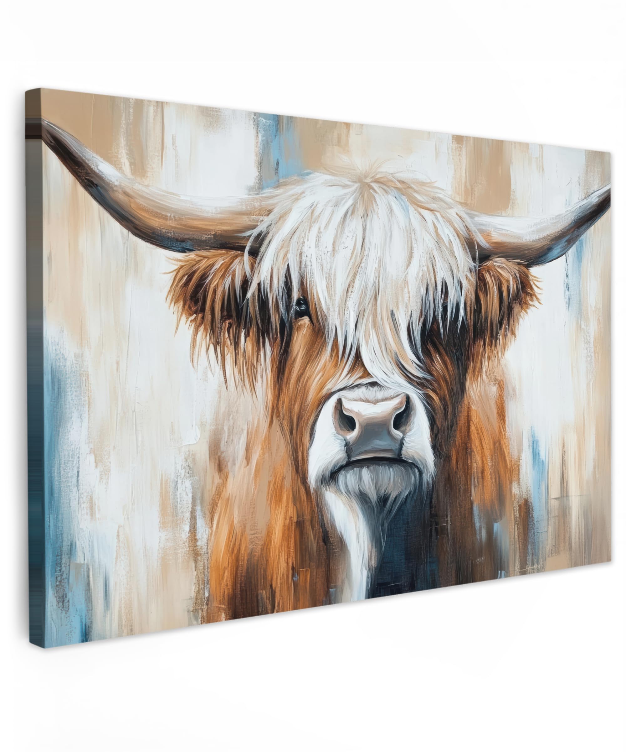 MuchoWow© Canvas Wall Art 24"x16" / 60x40 cm Home Decor Paintings for Living Room Decorations Gifts Hallway Scottish highlander - Street art - Vintage - Cow - Animals