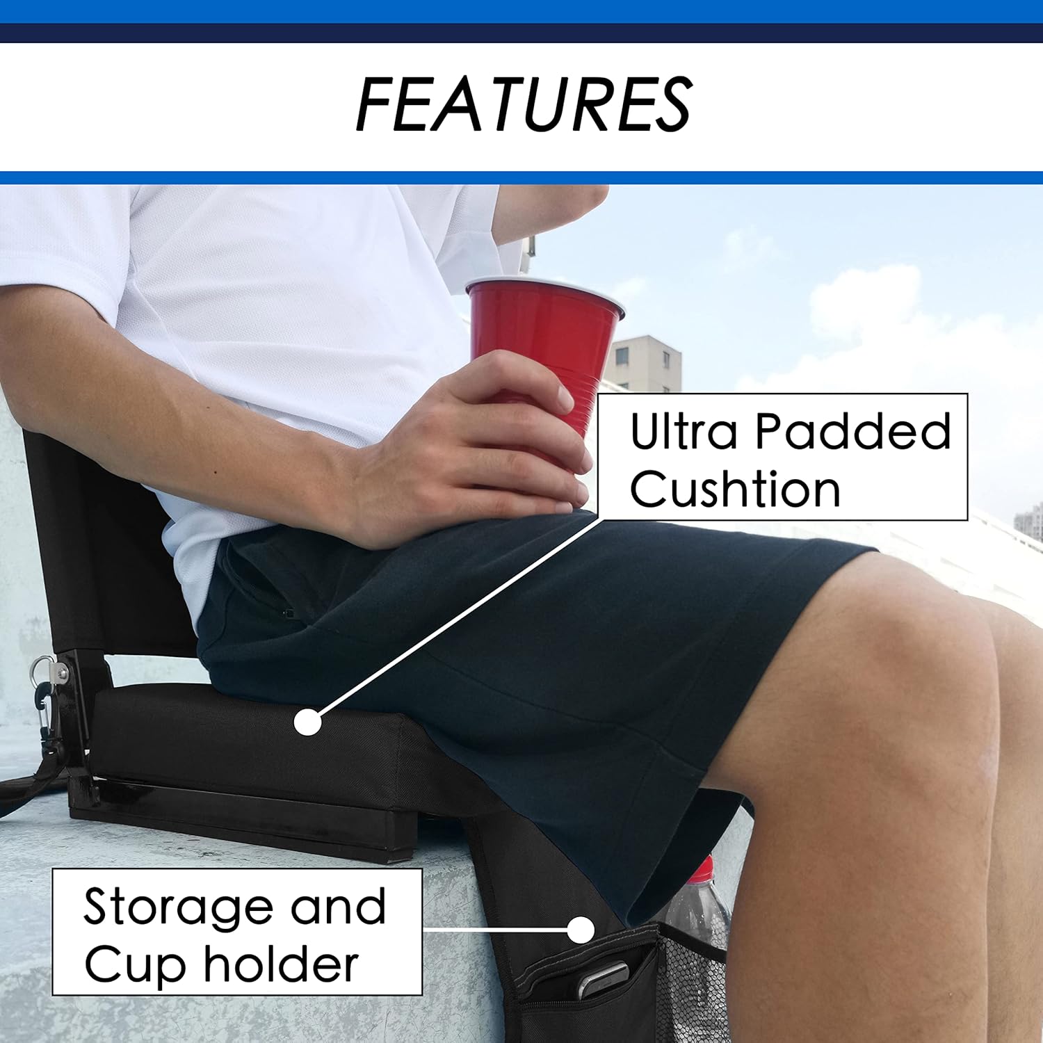 SPORT BEATS 2 Pack Stadium Seats for Bleachers Stadium Chair with Back Support and Wide Padded Cushion-Includes Shoulder Strap and Cup Holder : Sports & Outdoors