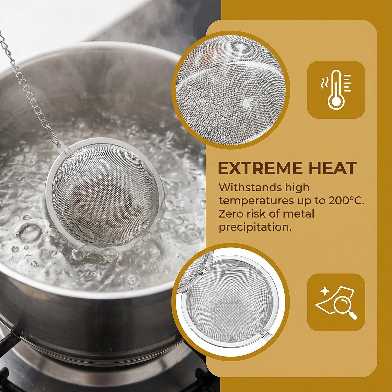 Lot de 4 Boules à Thé et Passoires à Épices en Acier Inoxydable – Infuseur Réutilisable pour Thé en Feuilles, Herbes et Épices avec Chaîne Pratique