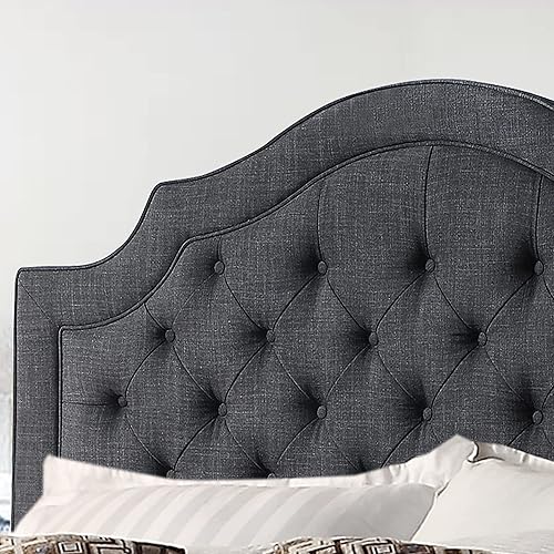 Miniatura 15 de Rosevera Jardin - Marco de cama con plataforma copetuda con botones, base de cama tapizada de tela con cabecera ajustable y soporte de listones de