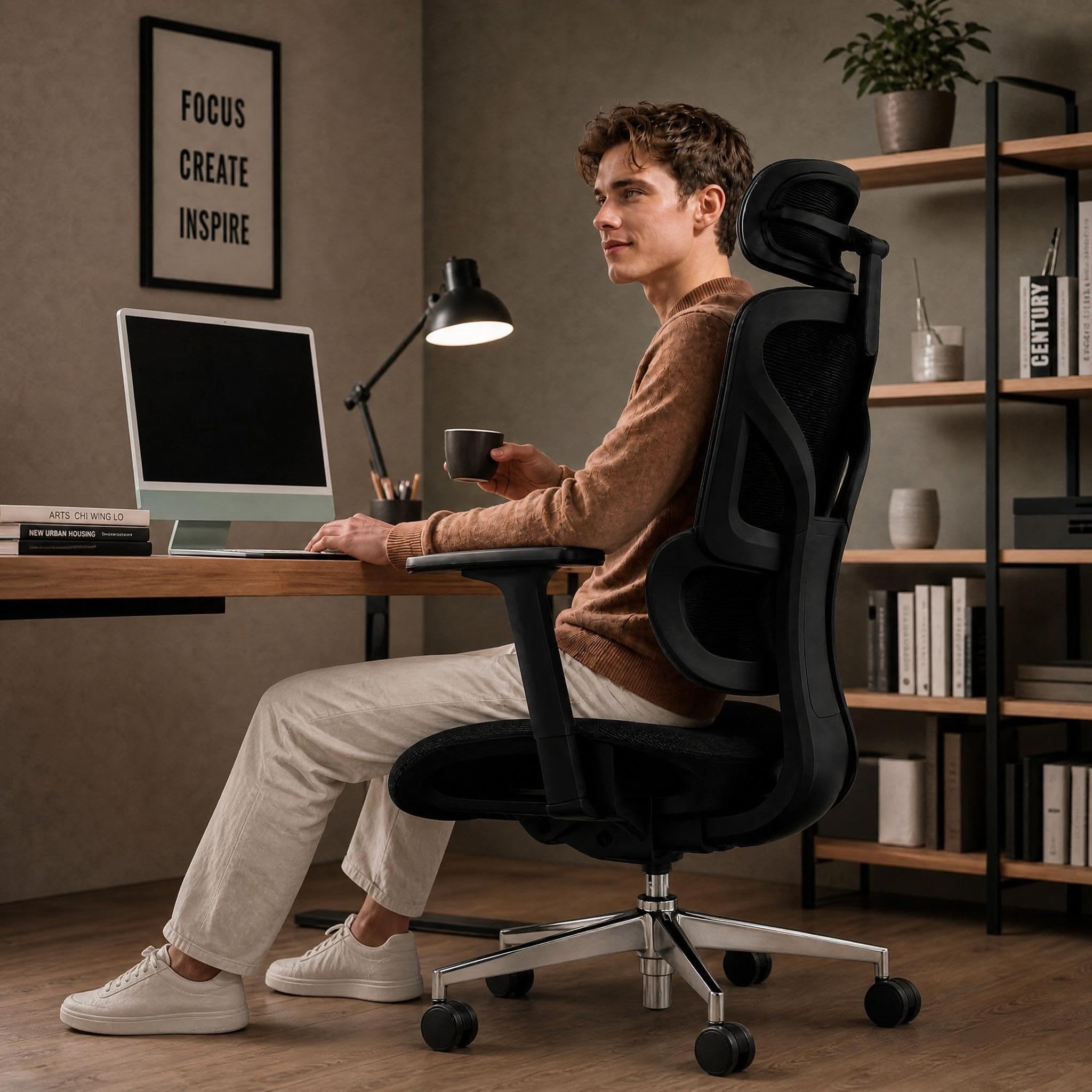 Garvee Chefsessel Bürostuhl, Ergonomischer Bürostuhl, 4D-verstellbare Armlehnen, Verstellbare Rückenlehne mit arretierbarem Neigungswinkel, Robustes Stahlfußkreuz, Drehstuhl 160 kg
