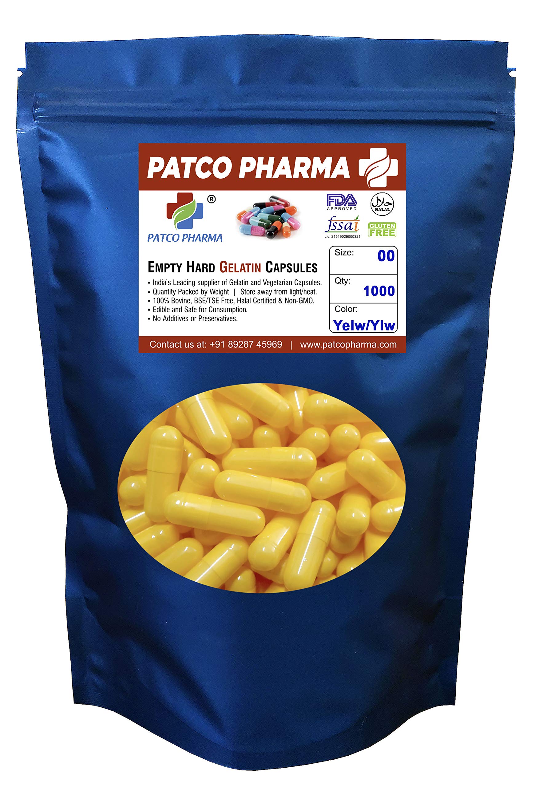 Patco Pharmaceuticals Pharma- Size 00 Yellow Empty Gelatin Pill Capsule-Free Halal Certified For Diy Powder Filling(Pack Of 1000 Pcs) (B085RDQLJR) Amazon Price History, Amazon Price Tracker