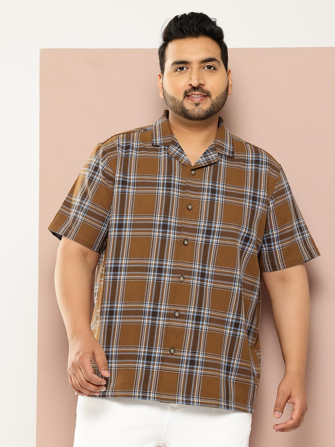 Thomas Scott Hombre | Talla grande | Estampado a cuadros | Tejido de algodón | Camisa - Ajuste regular | Manga corta