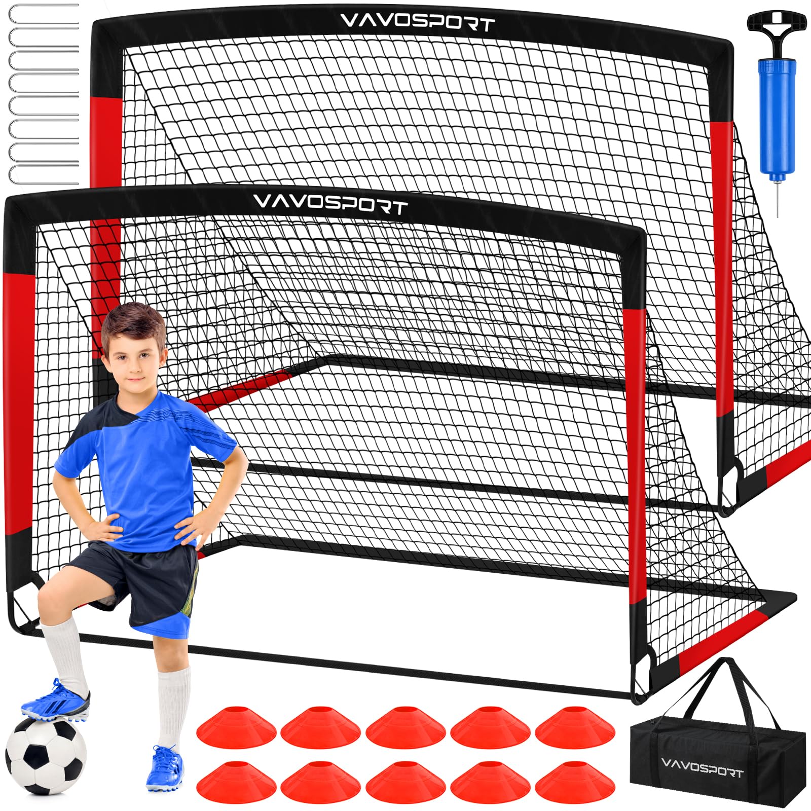 Kids Soccer Goals for Backyard Set, 2 of 4x3 / 6x4 ft Portable Soccer Goal Nets, Pop Up Mini Toddler Soccer Net Training Equipment & Ball, Cones for Ages 3-14, Outdoor Games Gifts for Kids